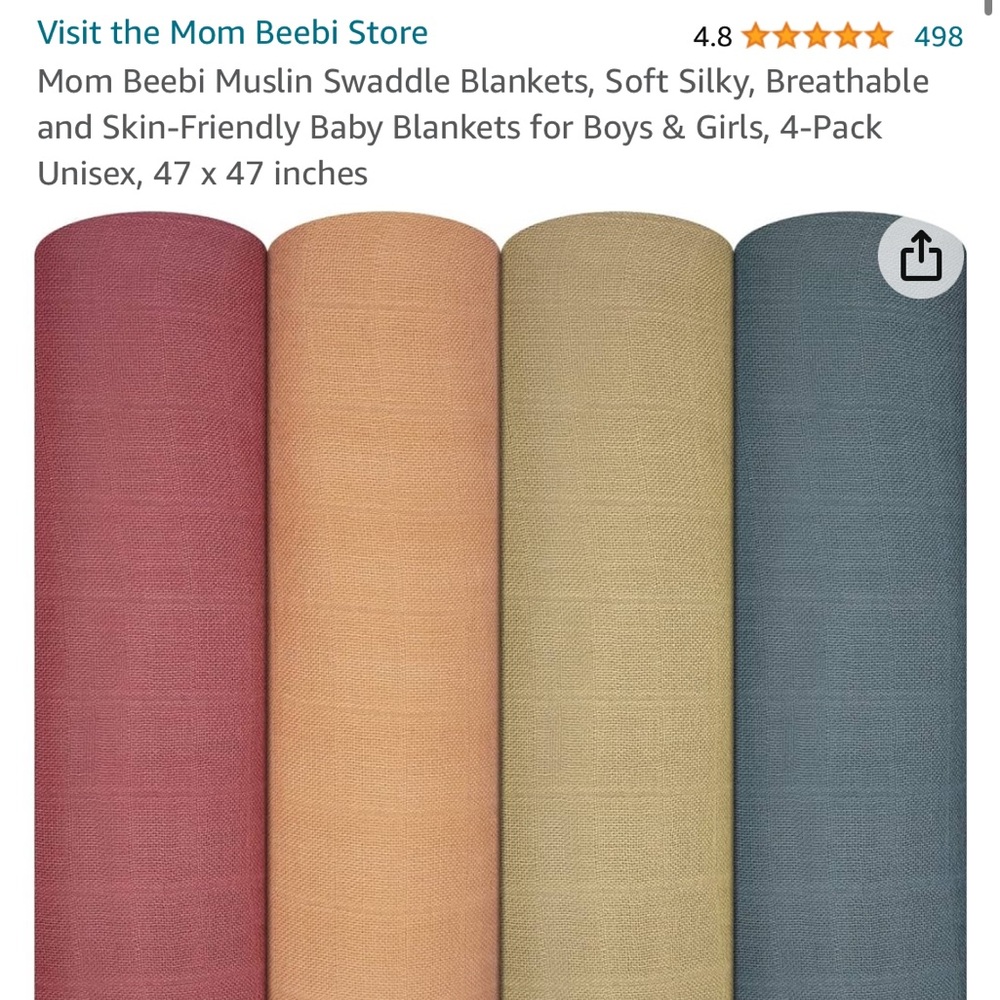 NWT Mom Beebi Muslin Swaddles - 4Pack